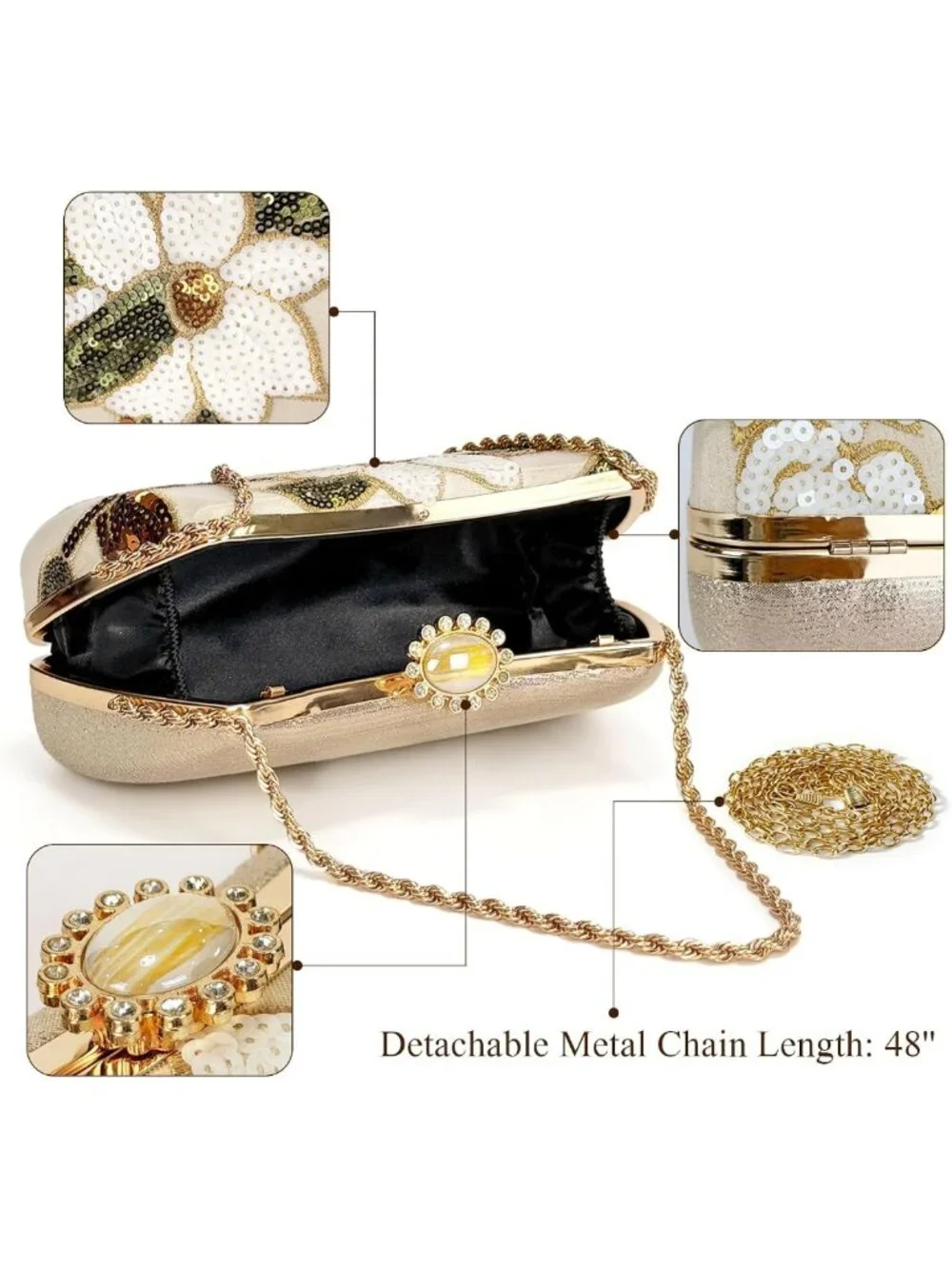 Embroidered Sequin Clutch Purse for Women | Beaded Evening Bag, Party Accessory